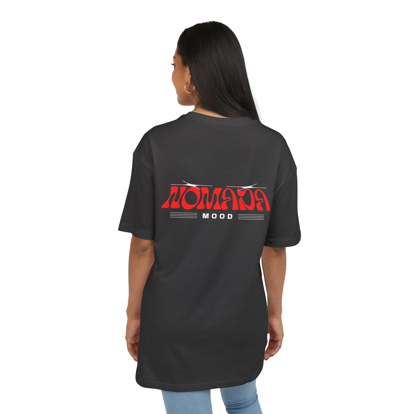 Oversized Tee — Red 'NOMADA Mood' Graphic Chest & Back Tee